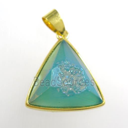 peacock green Druzy Agate triangle pendant