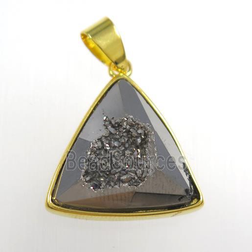 silver Druzy Agate triangle pendant