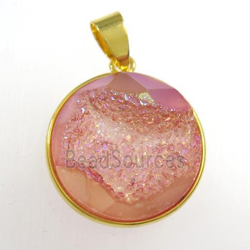 red Druzy Agate circle pendant