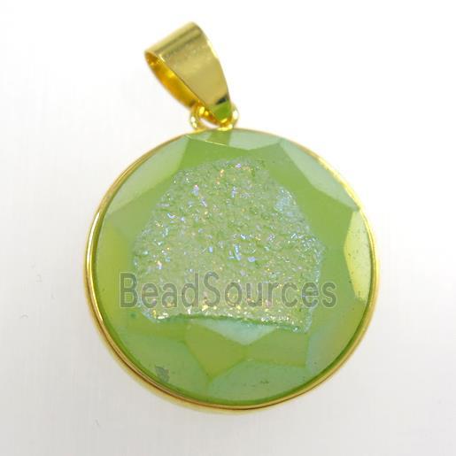 green Druzy Agate circle pendant