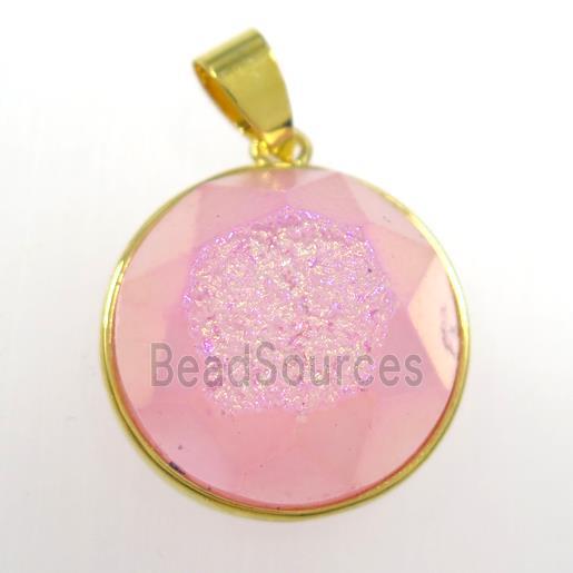 pink Druzy Agate circle pendant