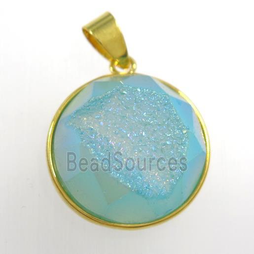 peacock green Druzy Agate circle pendant