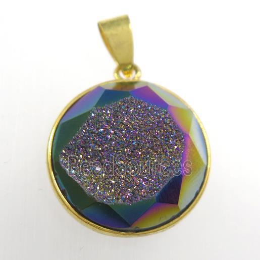 rainbow Druzy Agate circle pendant