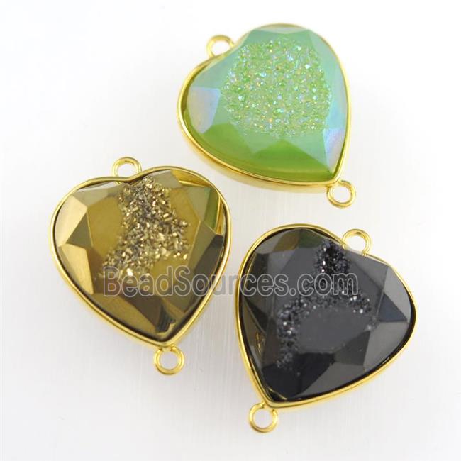mixed color Druzy Agate heart connector