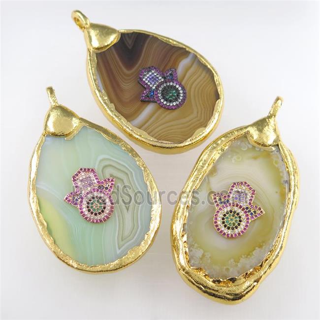 mixed color Agate pendant, freeform gold plated