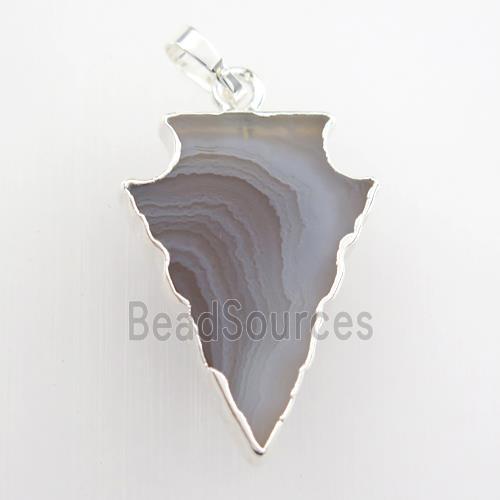 Botswana Agate pendant, arrowhead, silver plated