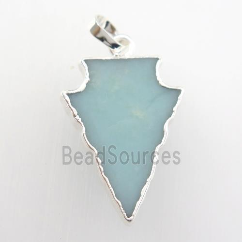Amazonite pendant, arrowhead, silver plated
