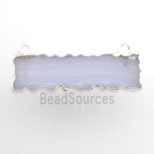 blue lace agate pendant with 2loops, rectangle, silver plated