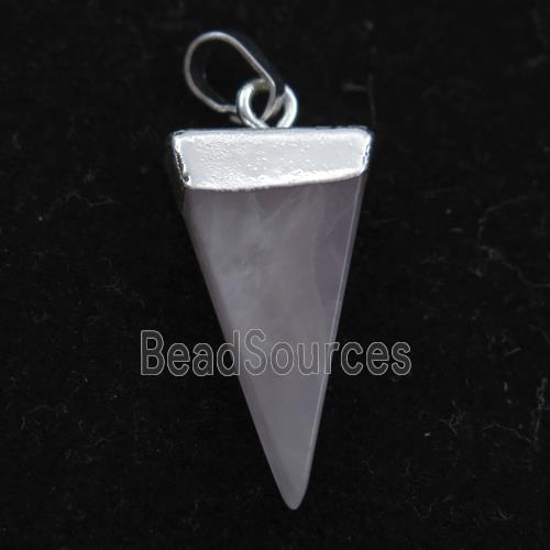 rose quartz pendant, triangle, silver plated