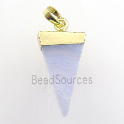 blue lace agate pendant, triangle, gold plated