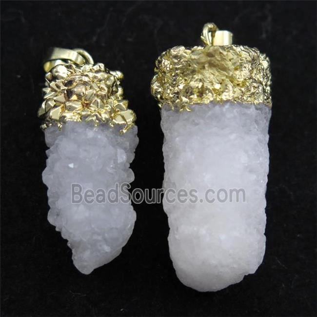 white druzy quartz pendants, gold plated