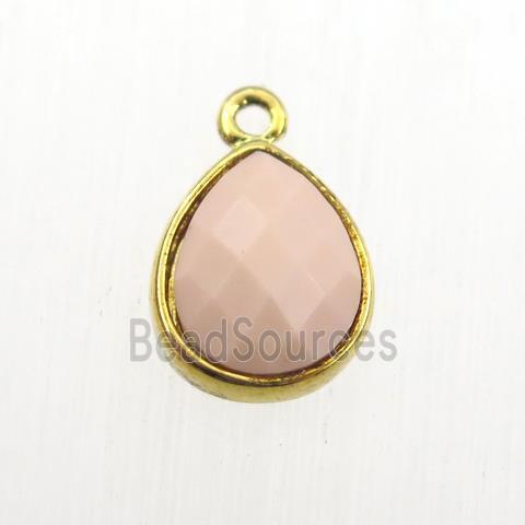 pink dye Coral pendant, teardrop, gold plated