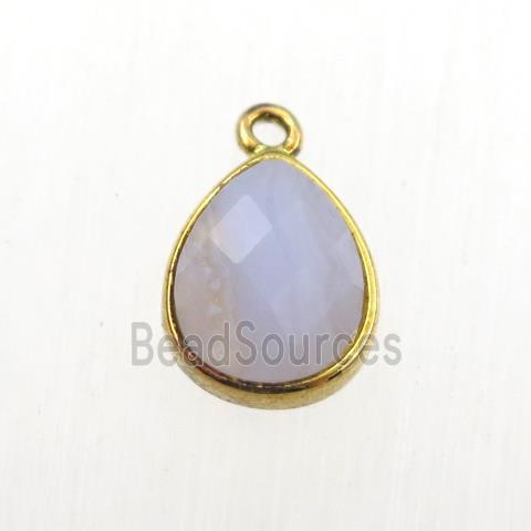 Blue Lace Agate pendant, teardrop, gold plated