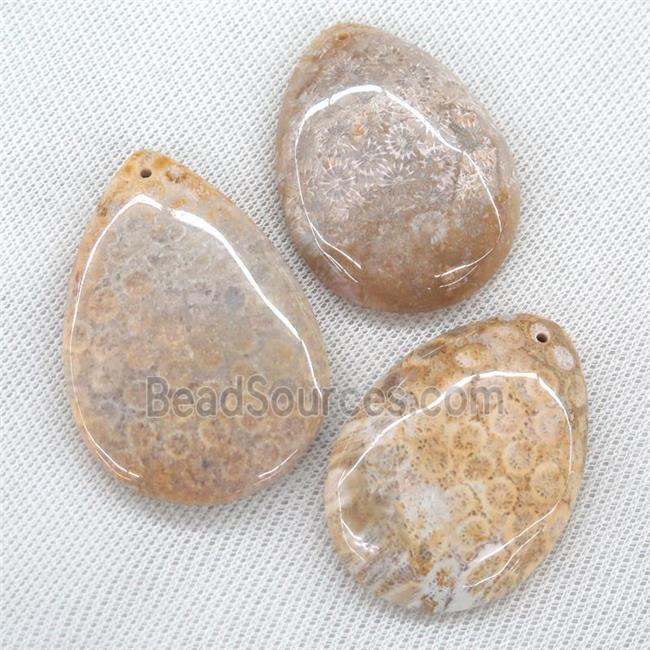 Coral Fossil Pendants, teardrop, yellow