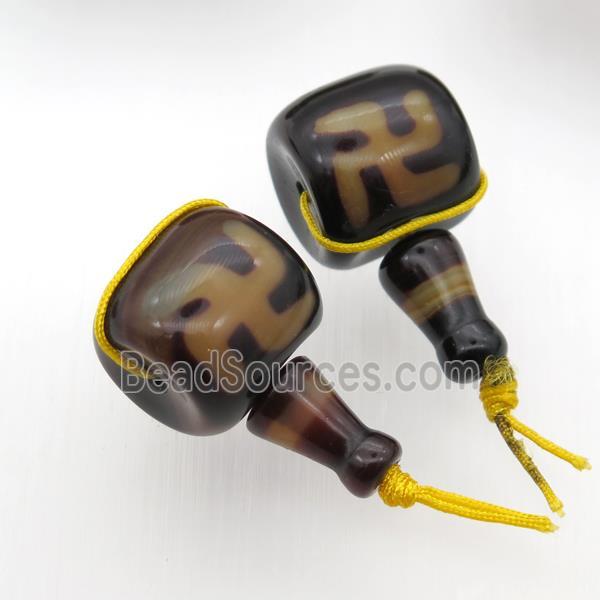 Tibetan Agate Guru Beads, 3holes