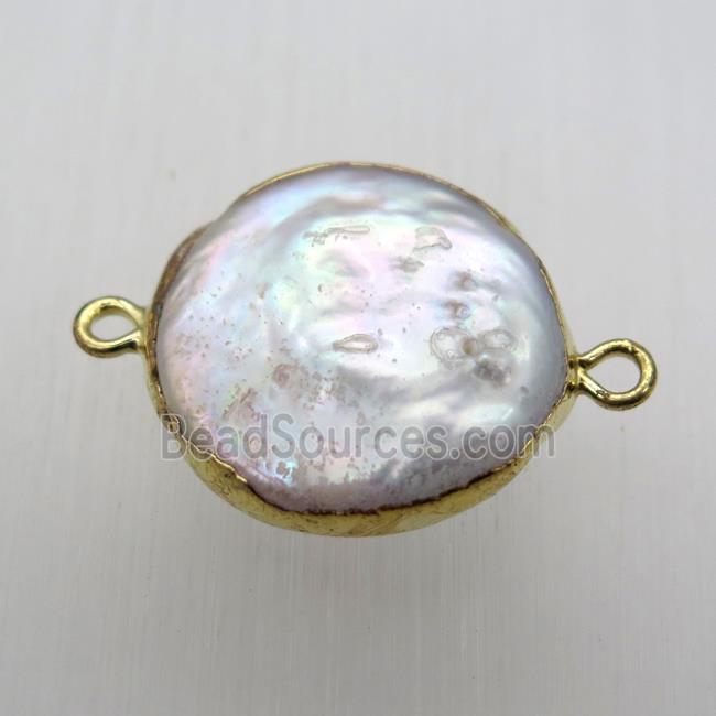 white pearl connector, circle, gold plated