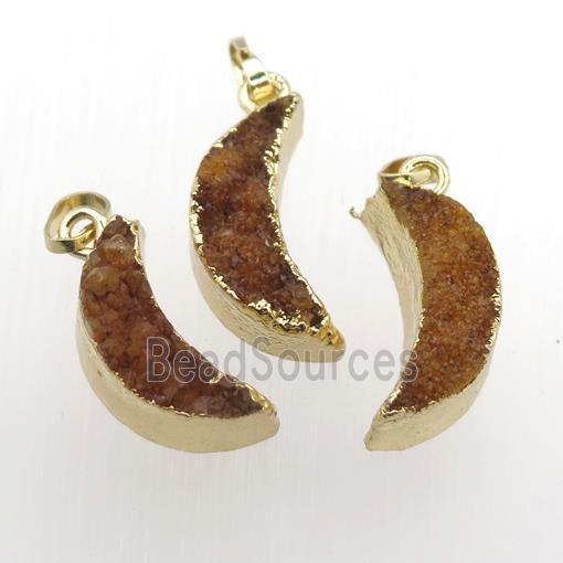 yellow Quartz Druzy moon pendants, gold plated