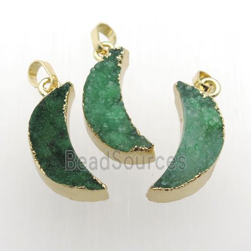 green Quartz Druzy moon pendants, gold plated