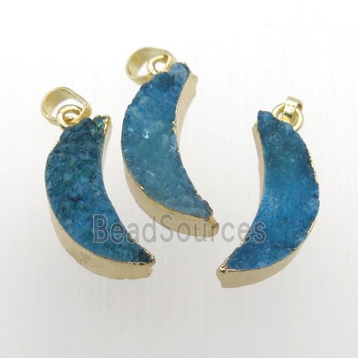 blue Quartz Druzy moon pendants, gold plated