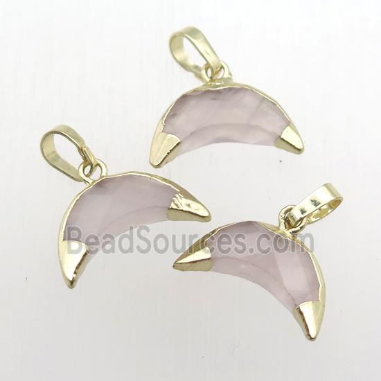 Rose Quartz crescent pendant, gold plated