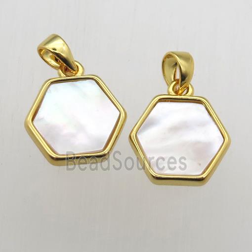 white Pearlized Shell hexagon pendants