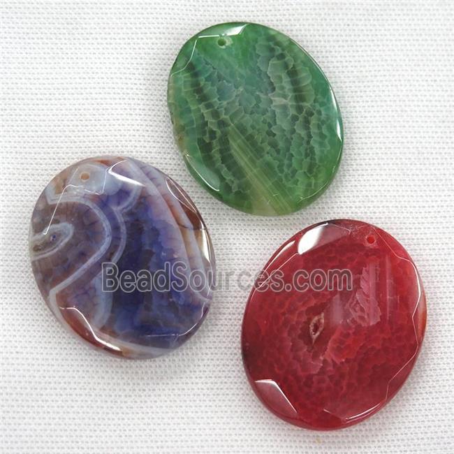 Agate pendants, faceted oval, mixed color