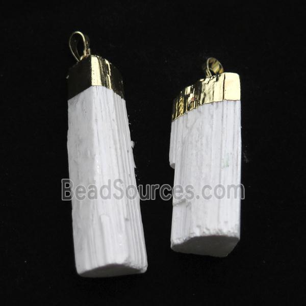 white Selenite stick pendant, gold plated