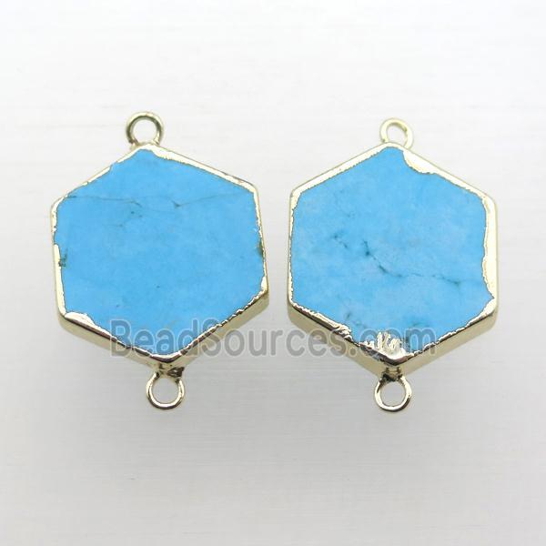 blue Turquoise connector, hexagon, gold plated