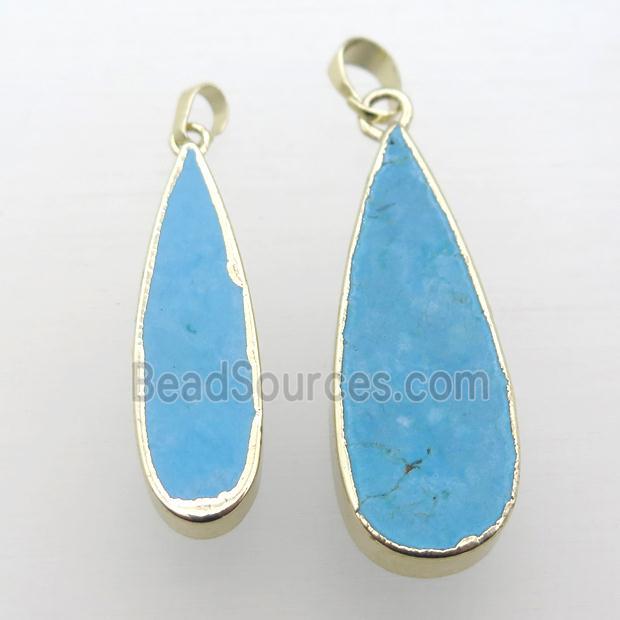 blue Turquoise pendant, teardrop, gold plated