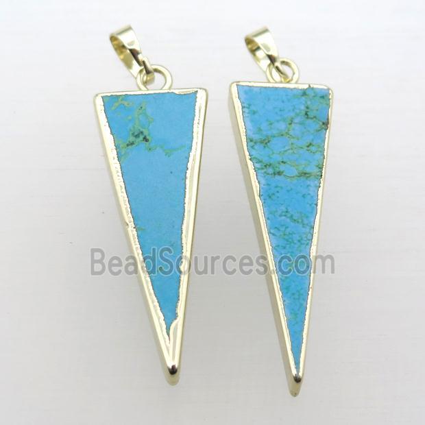 blue Turquoise triangle pendant, gold plated