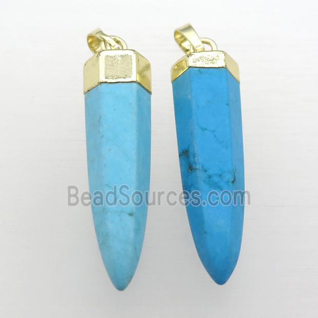 blue turquoise bullet pendant, gold plated