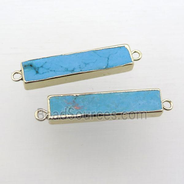 blue Turquoise rectangle connector, gold plated plated