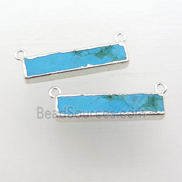 blue Turquoise rectangle pendant with 2loops, silver plated