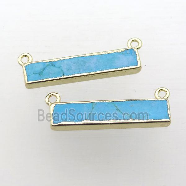 blue Turquoise rectangle pendant with 2loops, gold plated