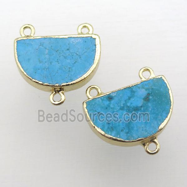 blue Turquoise pendant, half-circle, gold plated