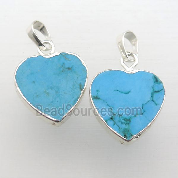 blue Turquoise heart pendant, silver plated