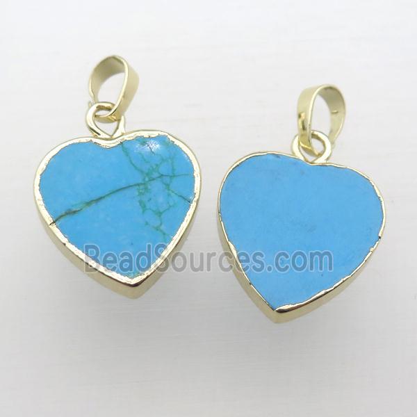 blue Turquoise heart pendant, gold plated