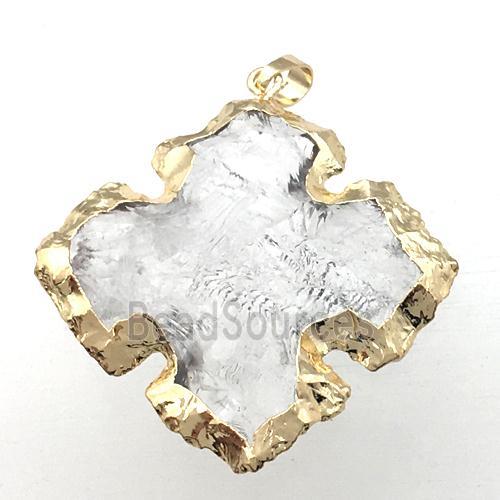 hammered Clear Quartz cross pendant, gold plated