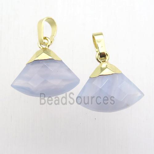 Blue Lace Agate fan pendant, gold plated