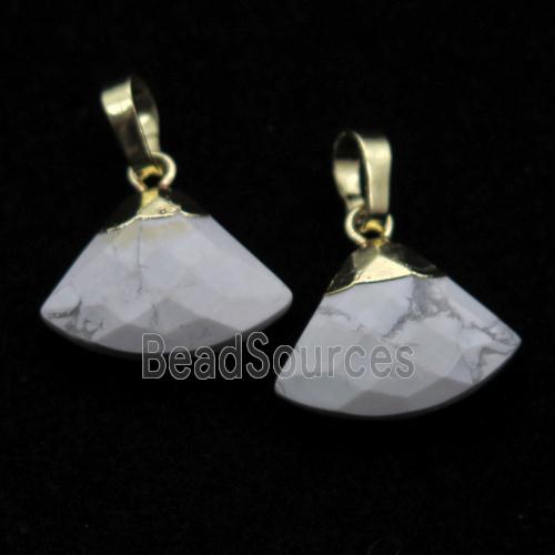 white Holwlite fan pendant, gold plated