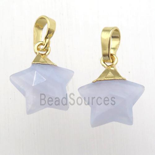 Blue Lace Agate star pendant, gold plated