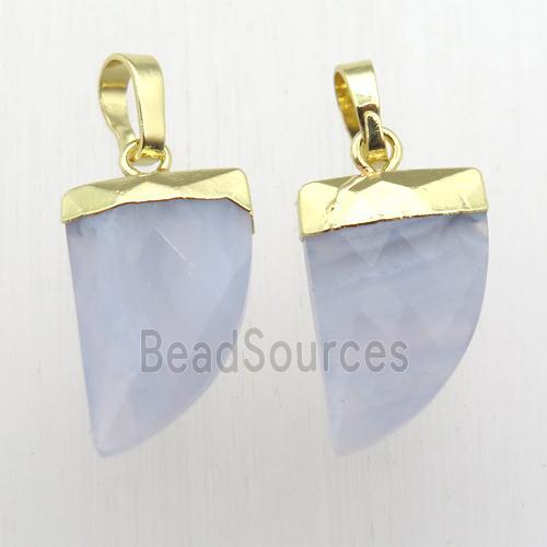 Blue Lace Agate horn pendant, gold plated