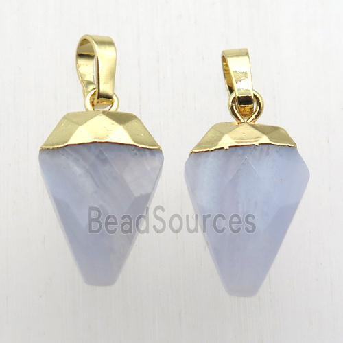 Blue Lace Agate arrowhead pendant, gold plated