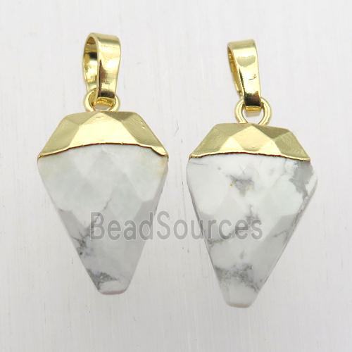 white Howlite Turquoise arrowhead pendant, gold plated