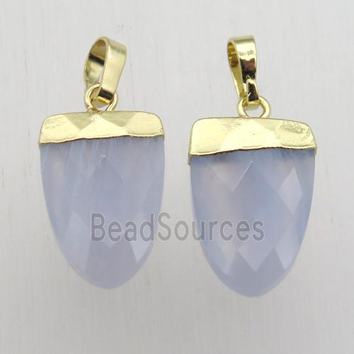 Blue Lace Agate Tongue Pendant Gold Plated