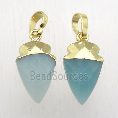 blue Amazonite arrowhead pendant, gold plated