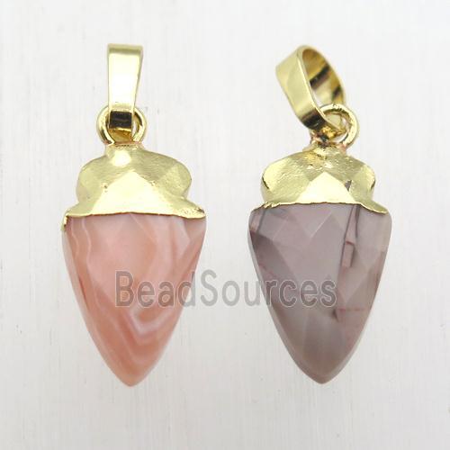 Botswana Agate arrowhead pendant, gold plated