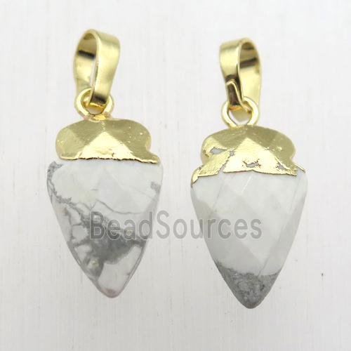 white Howlite Turquoise arrowhead pendant, gold plated