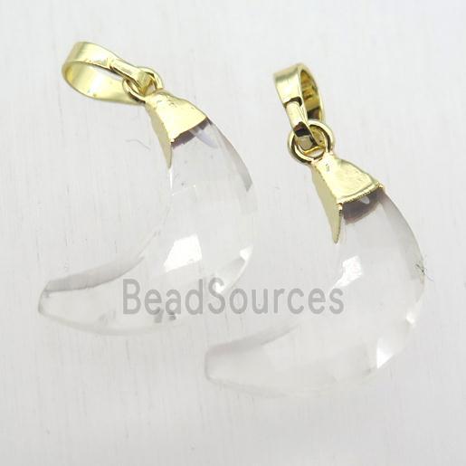 crystal glass crescent moon pendant, gold plated