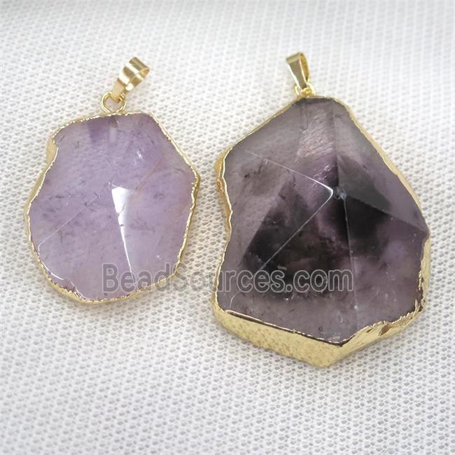 Amethyst pendant, freeform, point, gold plated